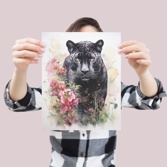 Watercolor Black Jaguar Wall Art Print Unframed - Majestic Jungle Elegance - Picture 4 of 6